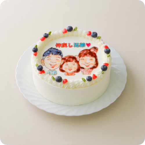 似顔絵ケーキ(人物3体・フォトスタンド付き)【7号・21cm/10~12名様用】