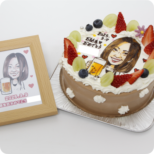 似顔絵ケーキ（人物1体・フォトスタンド付き）【8号・24cm／12~15名様用】