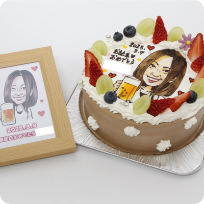 似顔絵ケーキ（人物1体・フォトスタンド付き）【8号・24cm／12~15名様用】