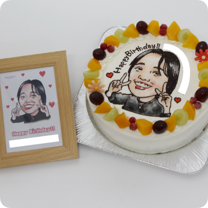 似顔絵ケーキ（人物1体・フォトスタンド付き）【8号・24cm／12~15名様用】