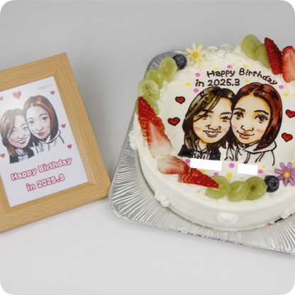 似顔絵ケーキ（人物2体・フォトスタンド付き）【7号・21cm／10~12名様用】